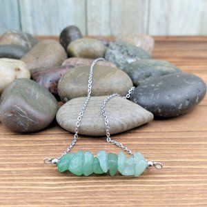 Green Aventurine Agate Bar Charm Stainless Steel Chain Necklace